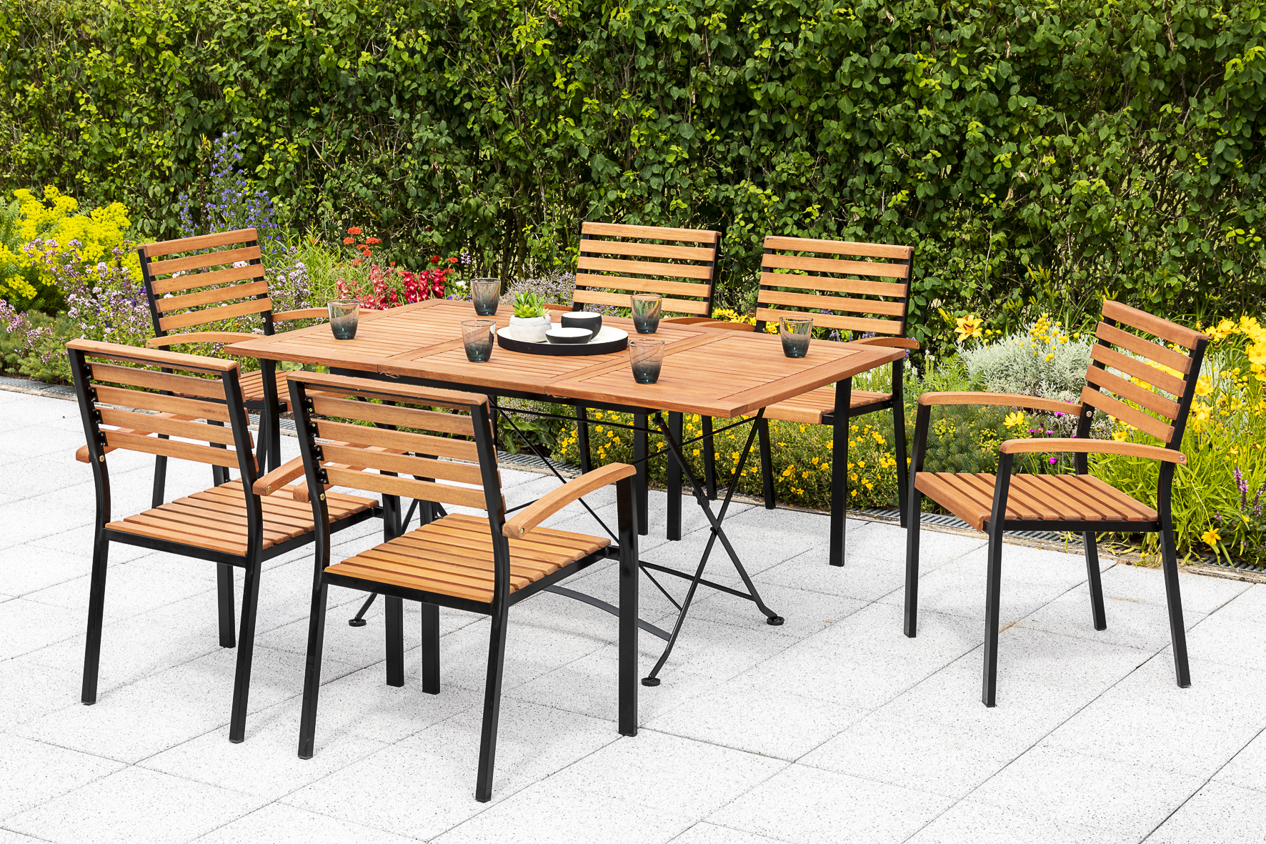 Merxx Schlossgarten Set 7tlg. Klappausziehtisch 100/150 x 90 cm