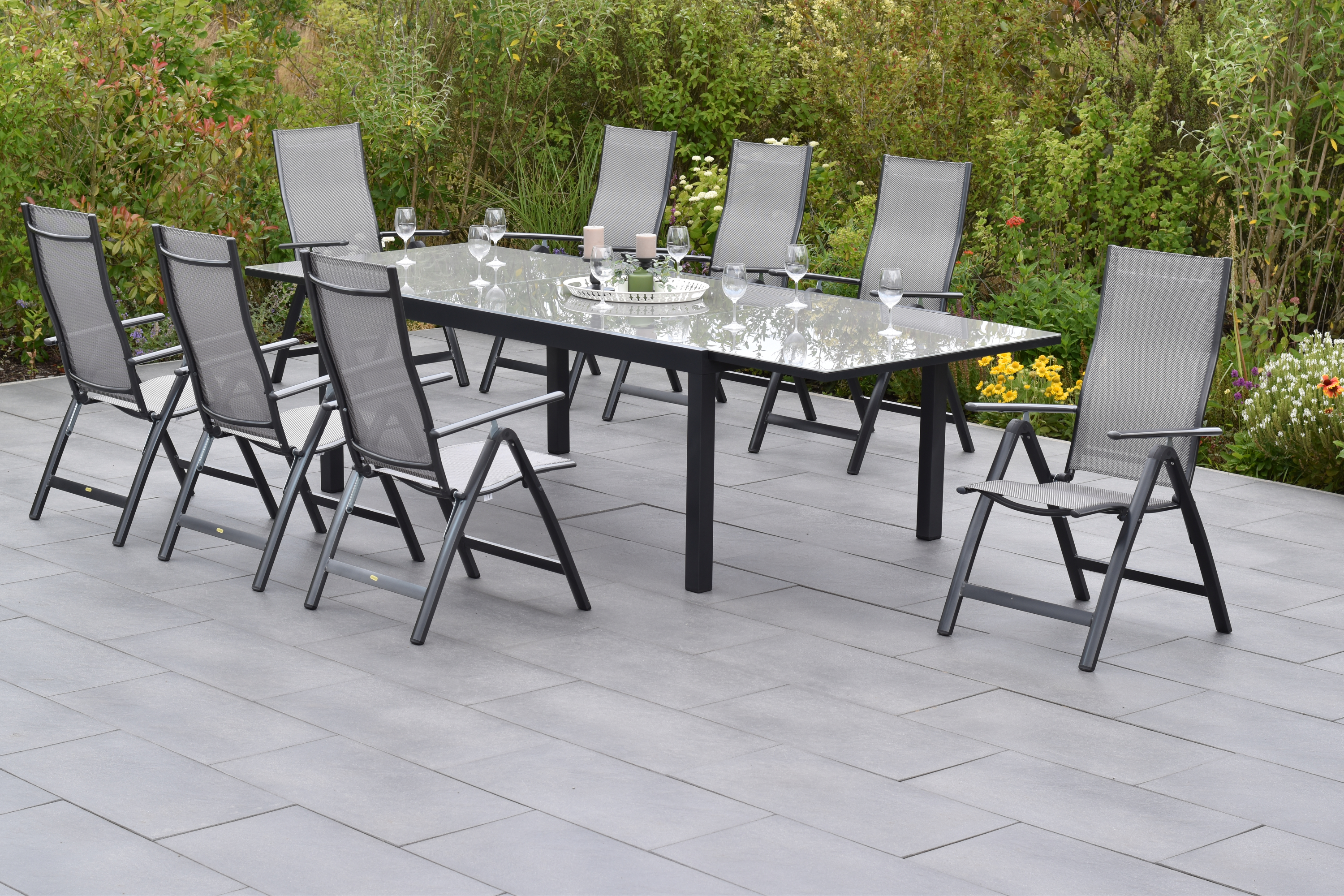 Merxx Carrara Set 9tlg. mit Semi-Ausziehtisch 200/300 x 110 cm